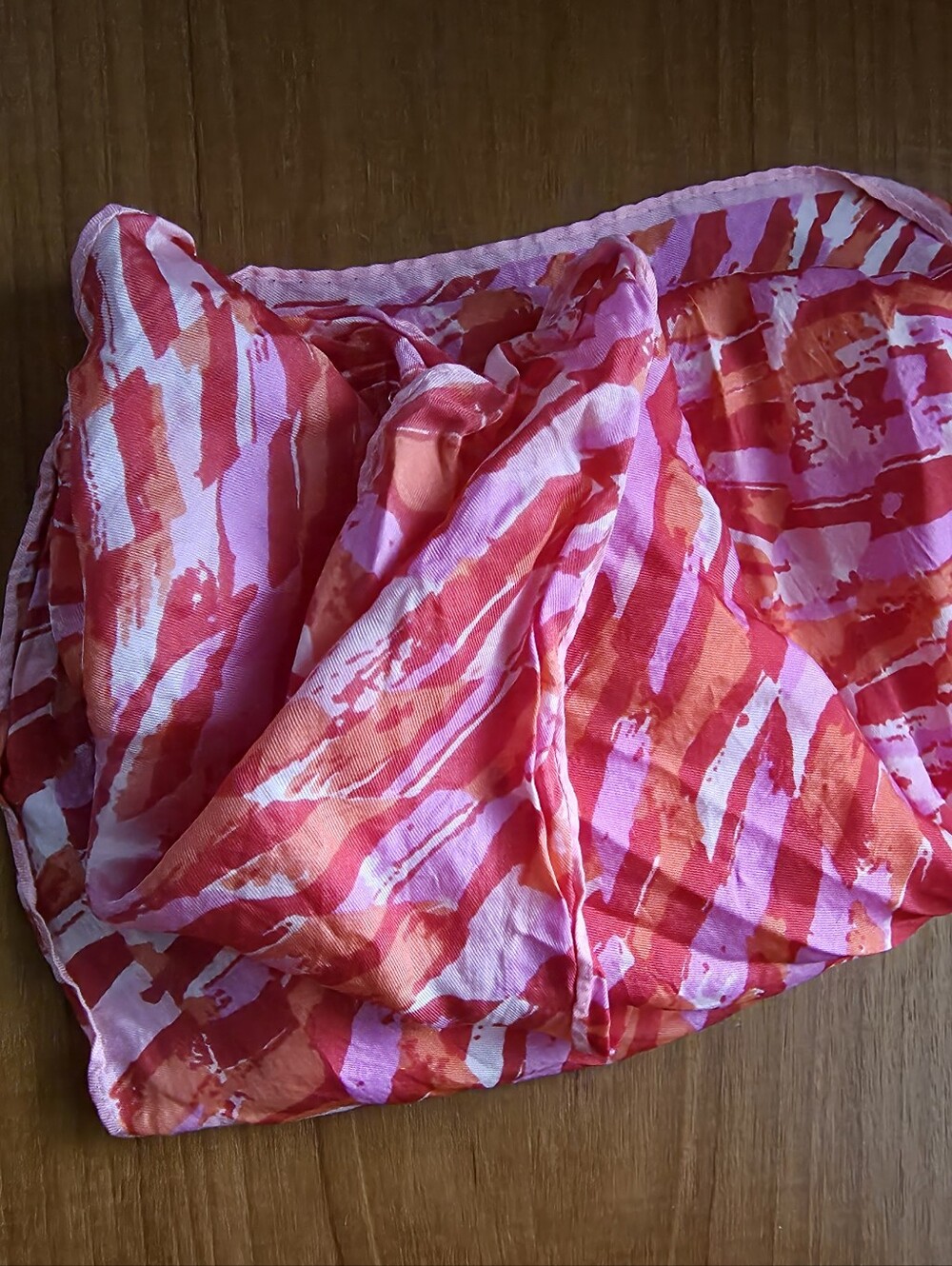 Abstract Pink White Scarf, Necktie, Kerchief, Vintage Styling.